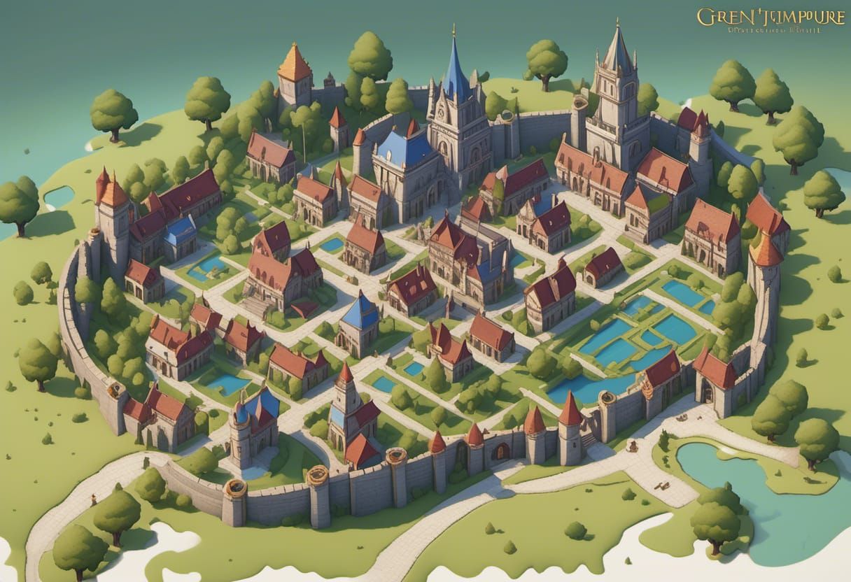Fantasy Town Map with Walls in Detailed Matte Painting