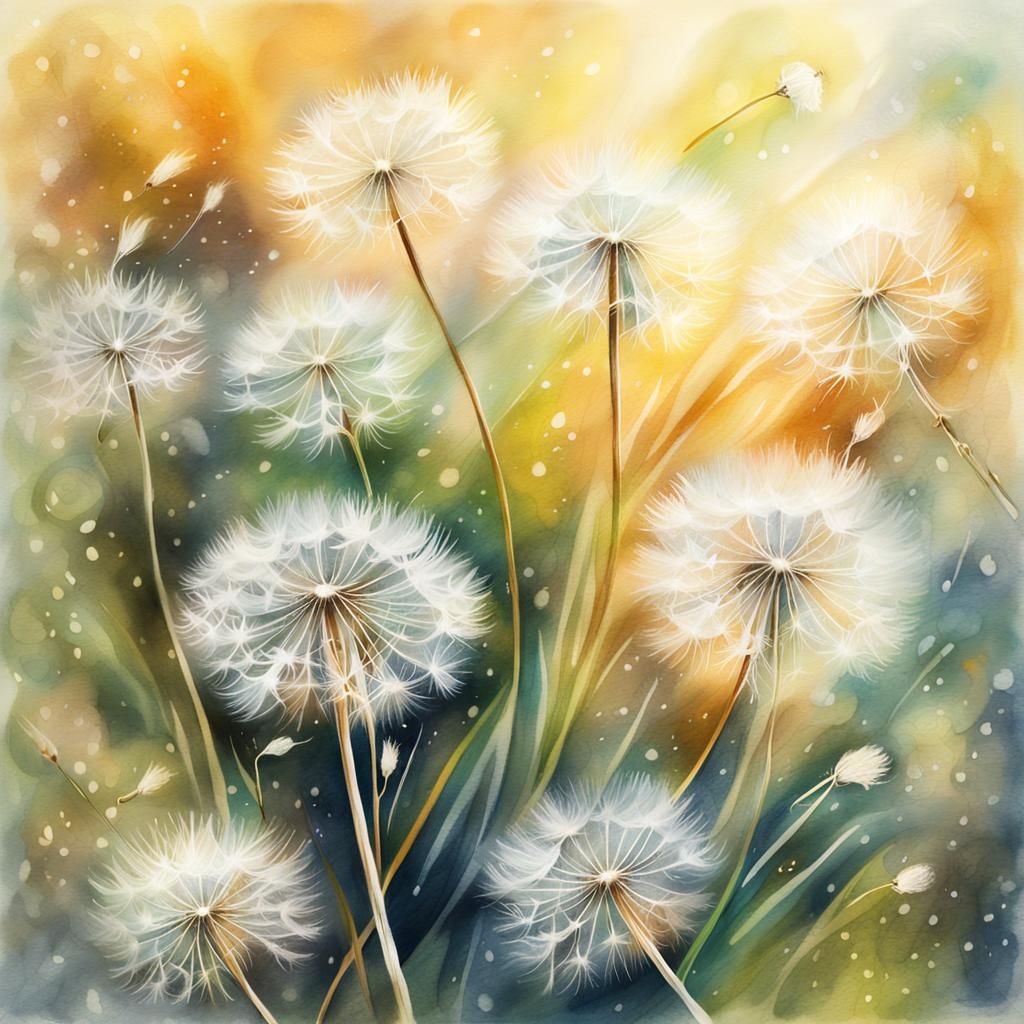 Dandelion Fluff in Watercolor Style