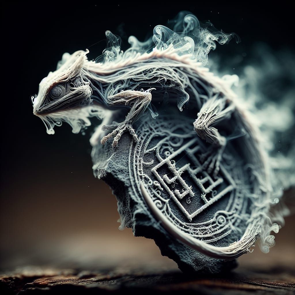 Surreal Ghostly Lizard Emerges from Ethereal Smoke
