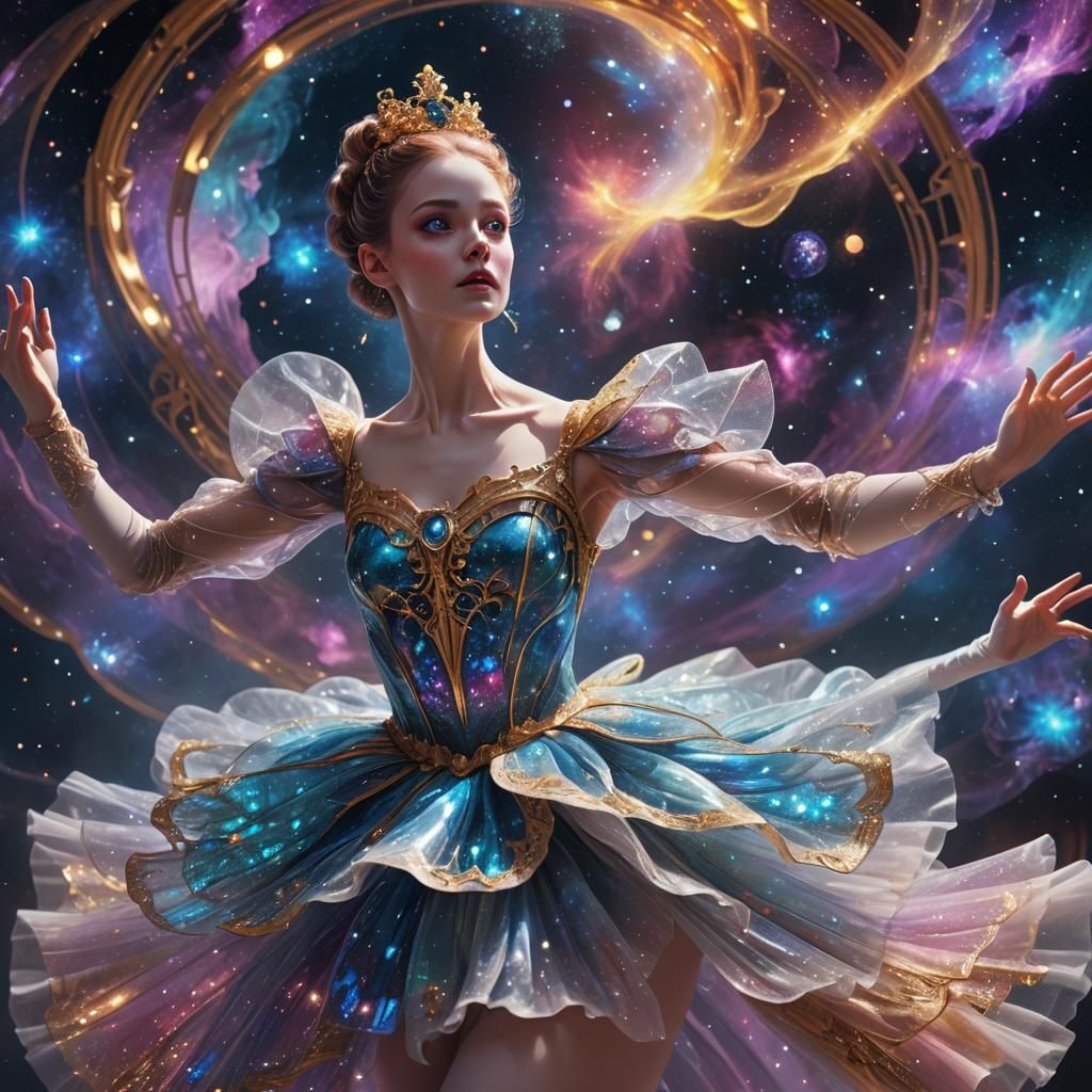 Nebula Ballerina Hologram in Baroque Sci-Fi Style