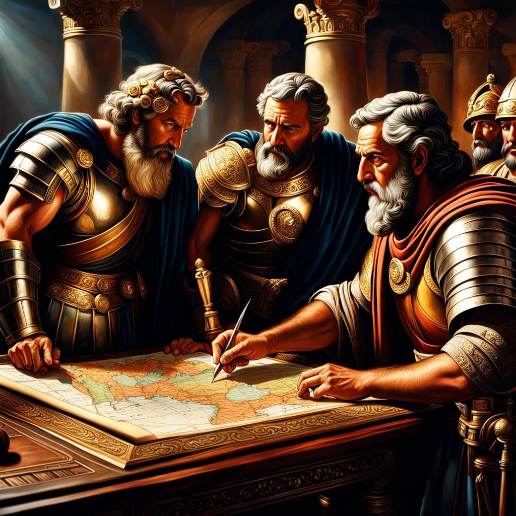 Painting of Odysseus, Menelaus and Agamemnon’s War Council