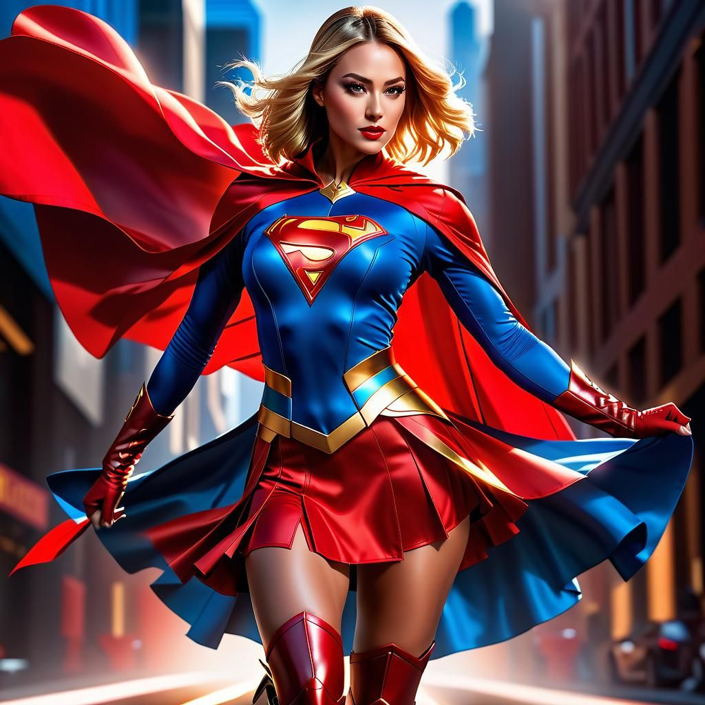 Supergirl in Dynamic Heroic Pose, Digital Art