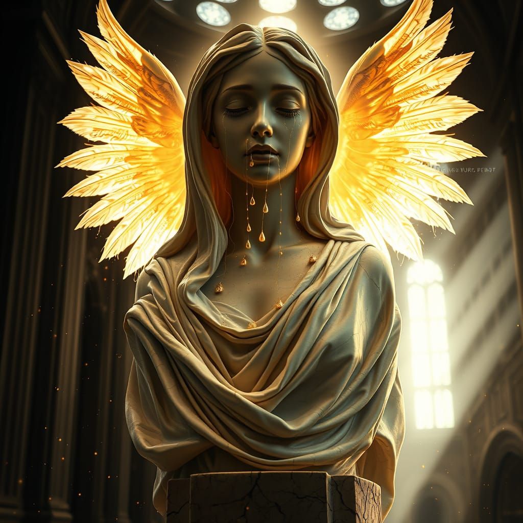 Surreal Marble Sculpture of a Weeping Woman in Dramatic Pose...