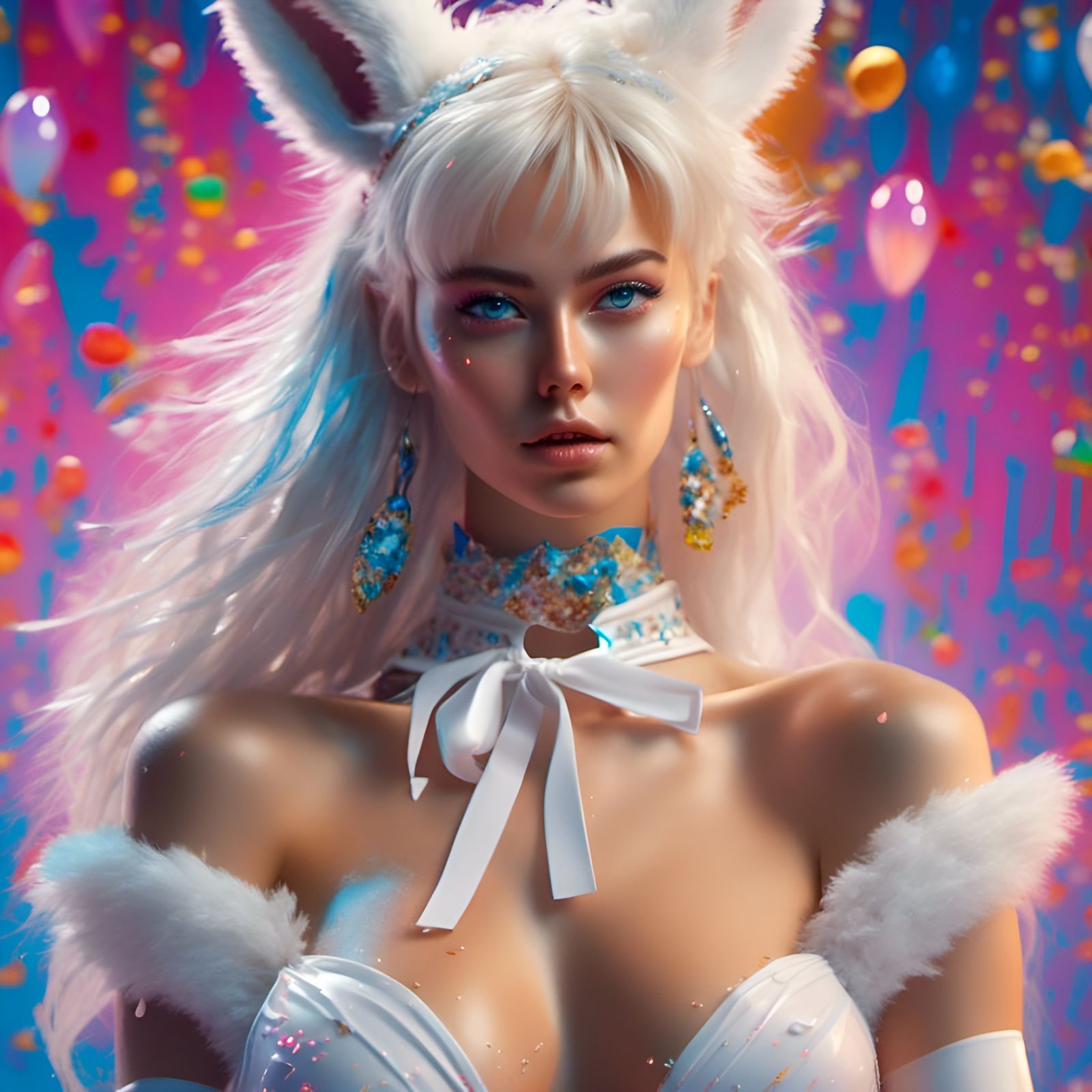 Hyperrealistic Lola Bunny Portrait in Splash Art Style