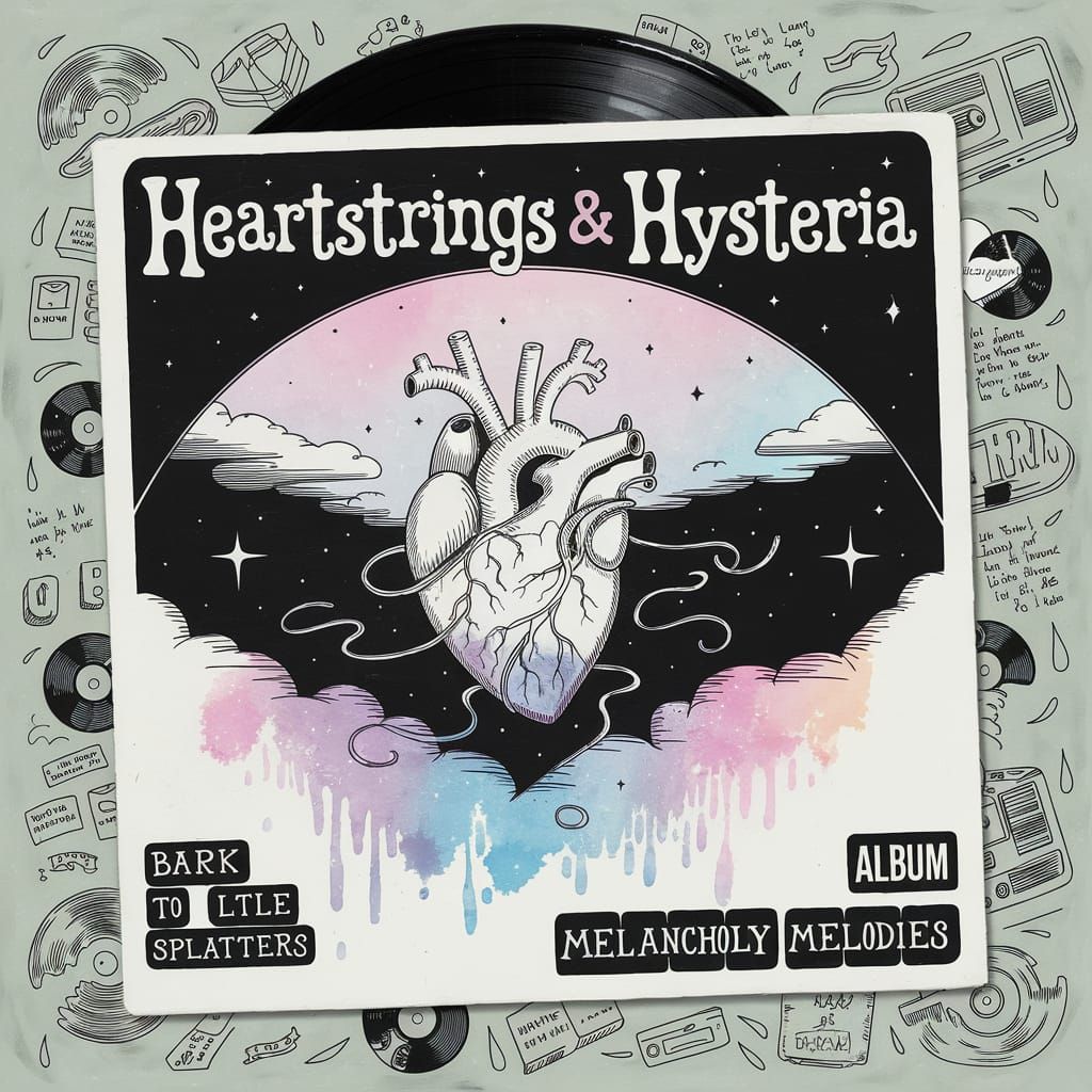 Hand-Drawn Album Art with Heart in Watercolor Sky