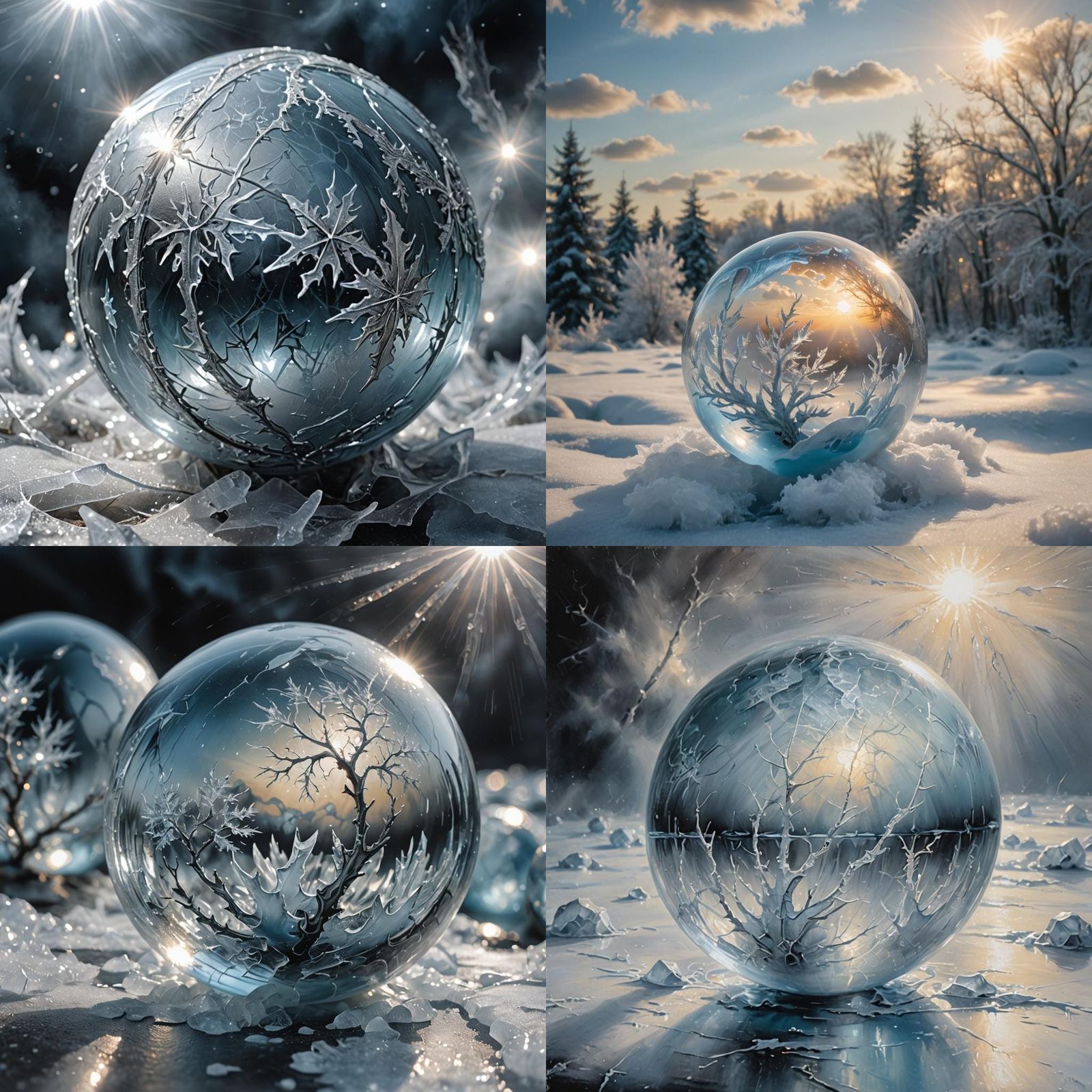 Frozen Orb with Frosty Cracks and Icy Glints