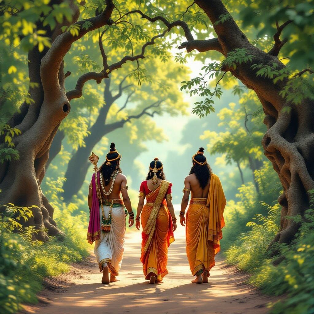 Lord Rama's Serene Forest Sojourn in Traditional Indian Atti...