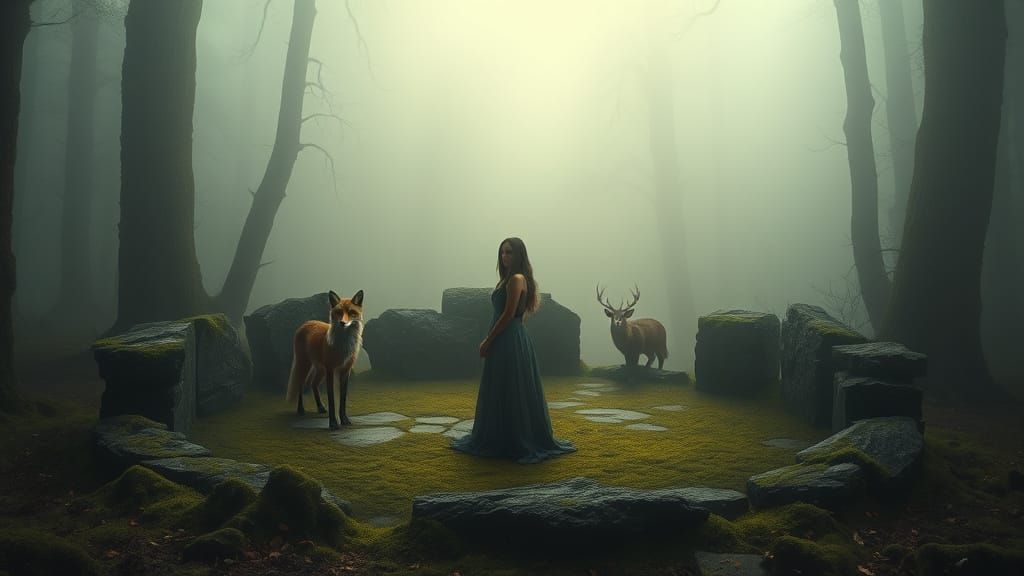 Ancient Forest Ritual with Animal Spirits