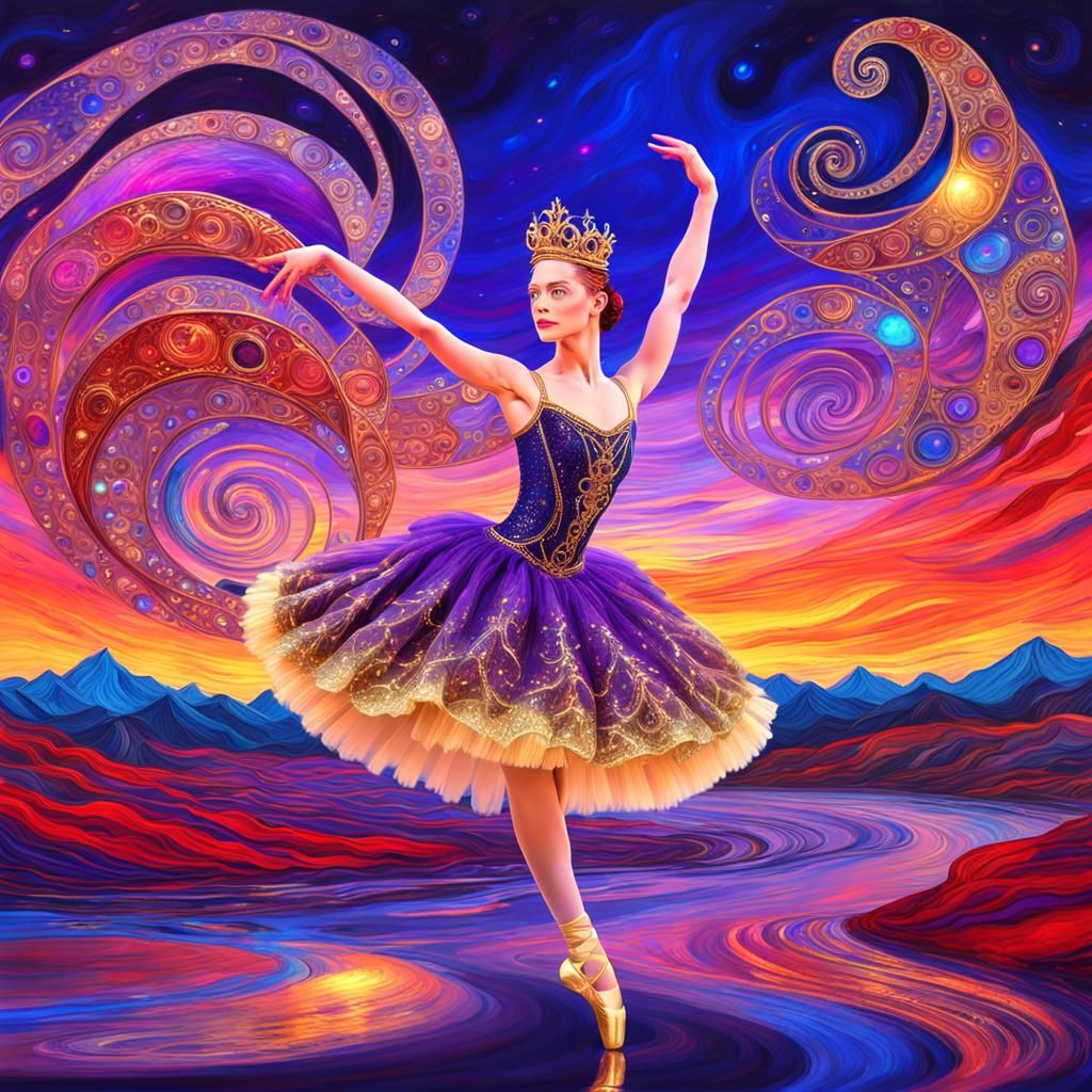Steampunk Ballerina Dances in Ethereal Monet Landscape
