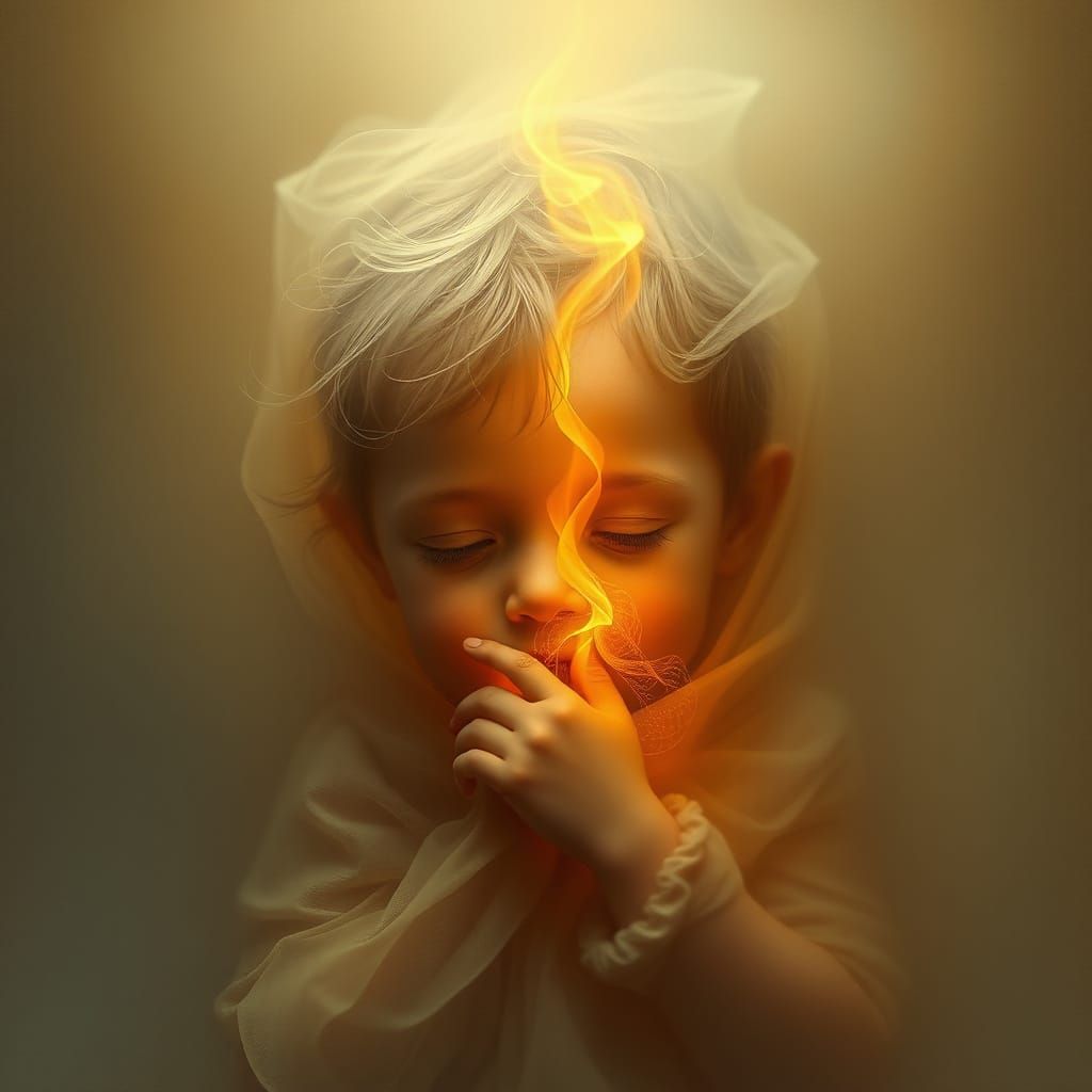 Child in Ethereal Light with Delicate Flames