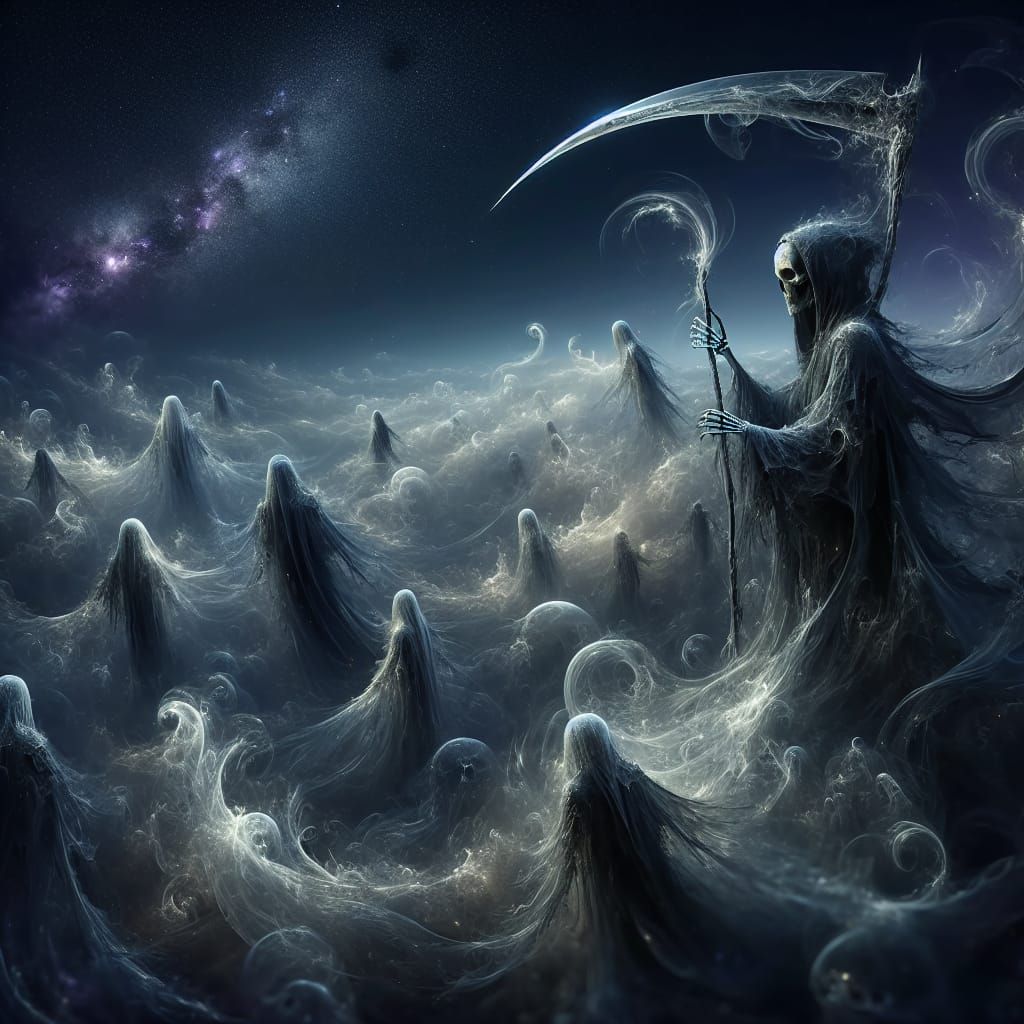 Ethereal Image of the Grim Reaper Guiding Souls