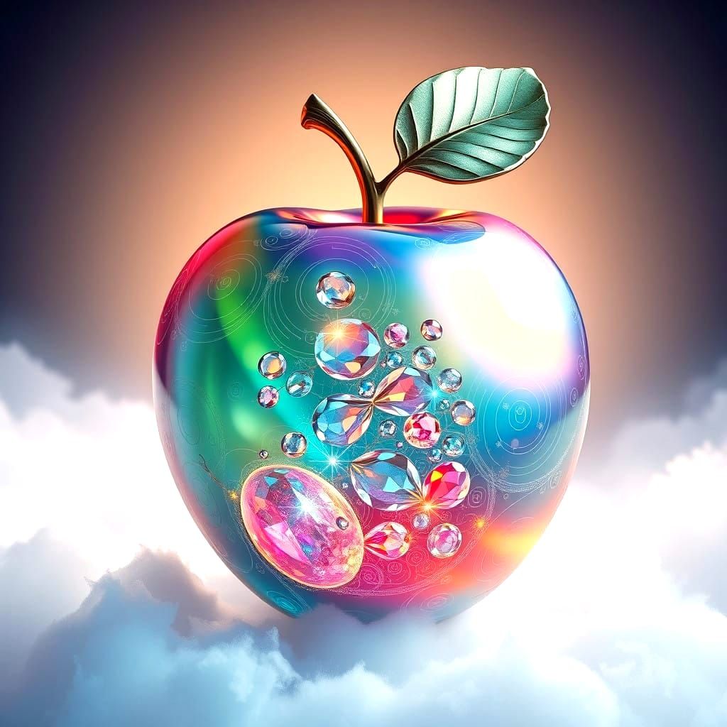 Faberge-Style Apple with Gemstones in a Whimsical, Futuristi...