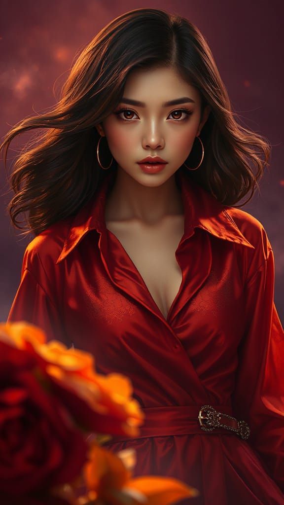 Anime Model's Intense Gaze in High Fashion