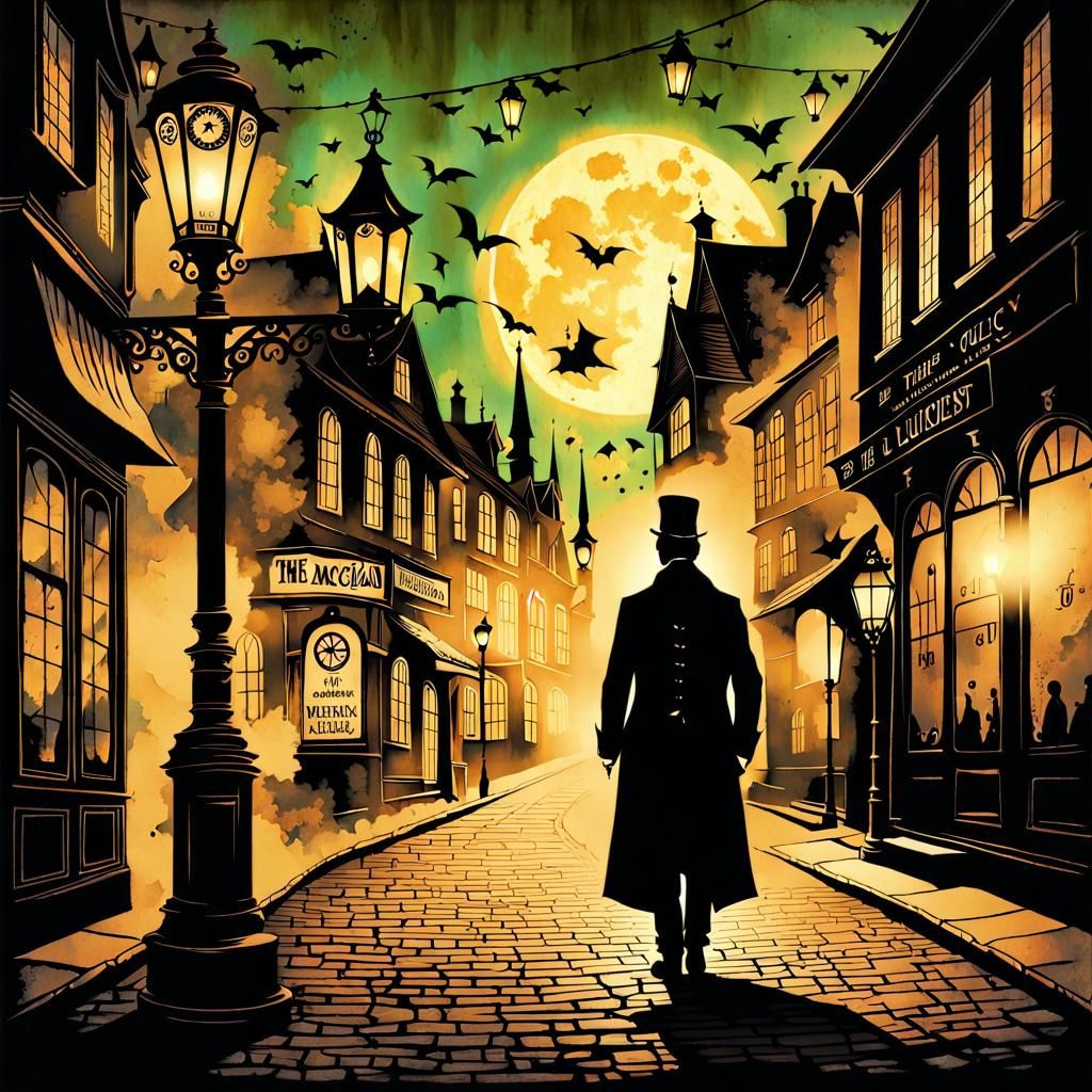 Steampunk Silhouette in Ink Painting Style