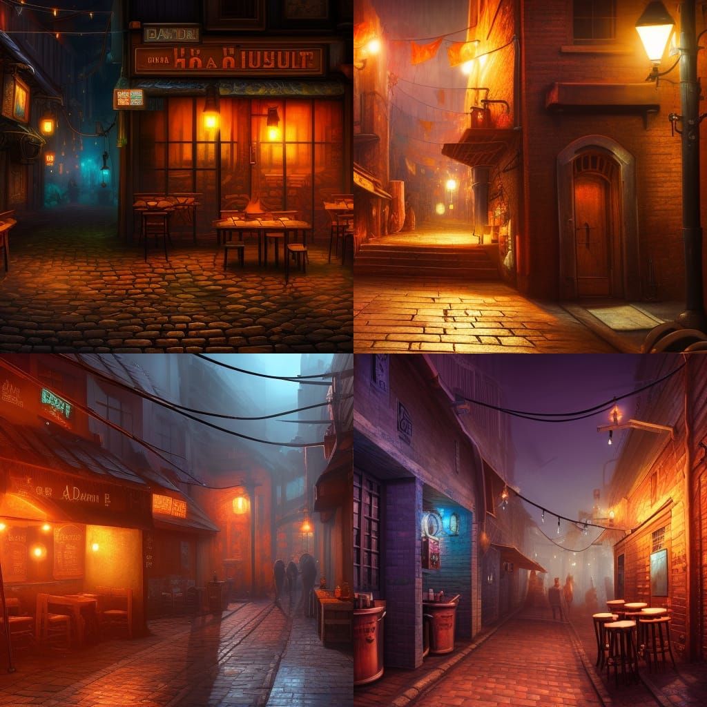 Warm Colored Bar in Alley at Night