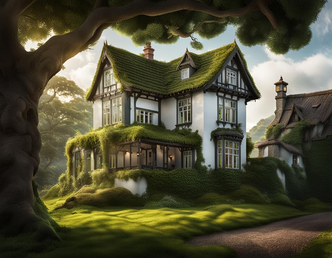 Layered House with White Walls in Ultra-Realistic Style