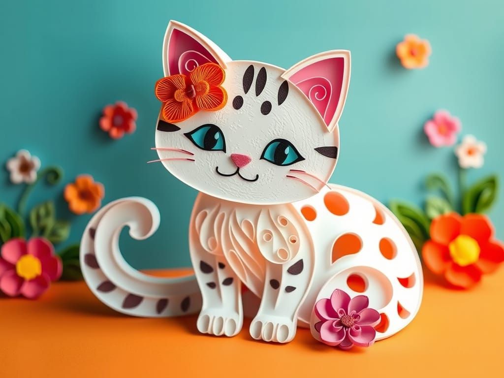 3D Quilled Paper Cat Sculpture