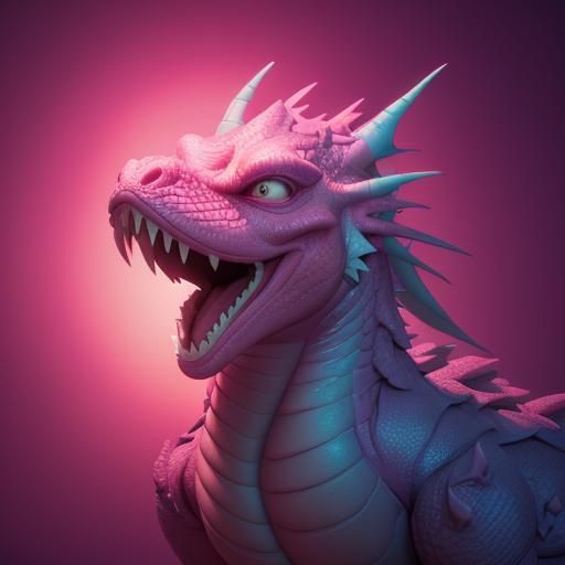 Crying Pink Dragon in 3D Digital Art Style