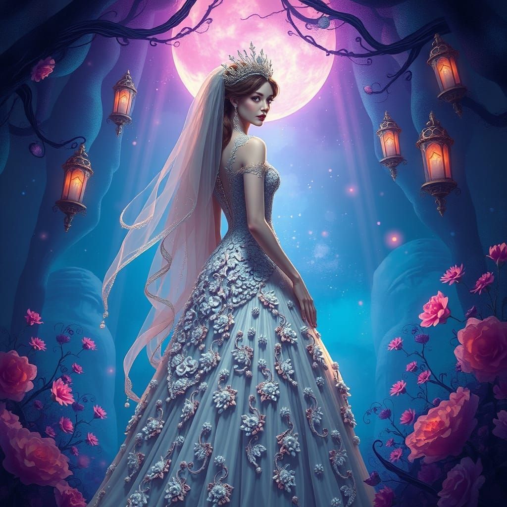 Fantastical Bride in Whimsical Setting as Vibrant Concept Ar...