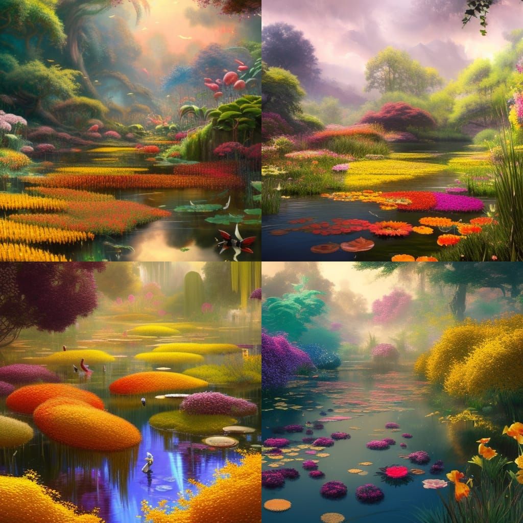 Enchanted Water Garden of Giant Flowers