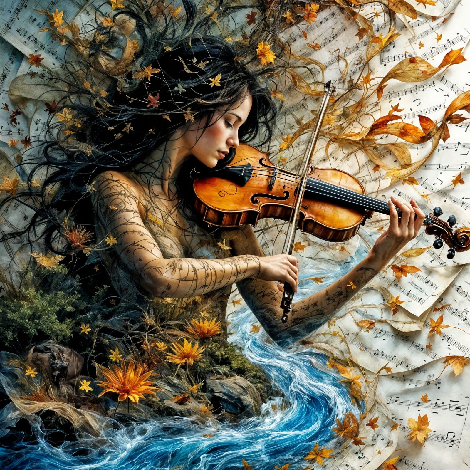 Violinist Merges with Music in Surreal Double Exposure