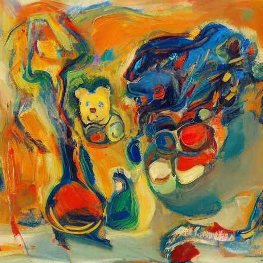 Mice Nest in Teddy Bear: Expressionist Still Life