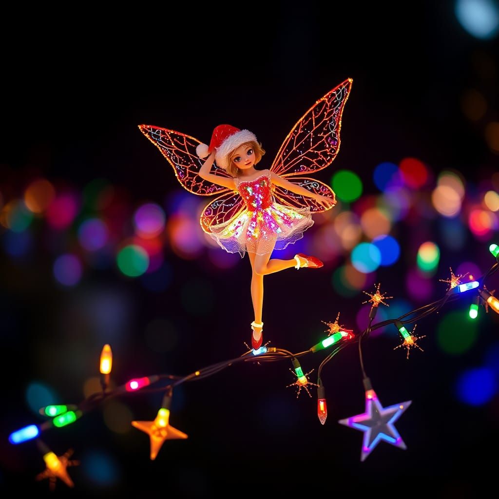 Christmas Fairy Dances on Floating Lights in Zentangle Style