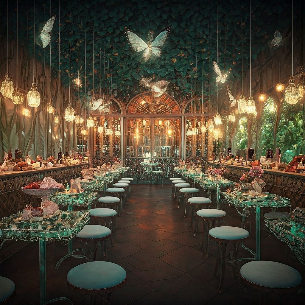 Whimsical Fairy Cafe With Butterflies and Crystal Tables
