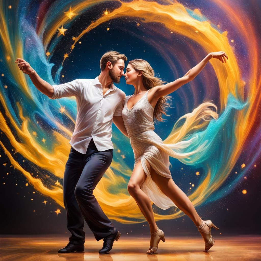 Couple Dancing in the Stars Hyperrealistic Art