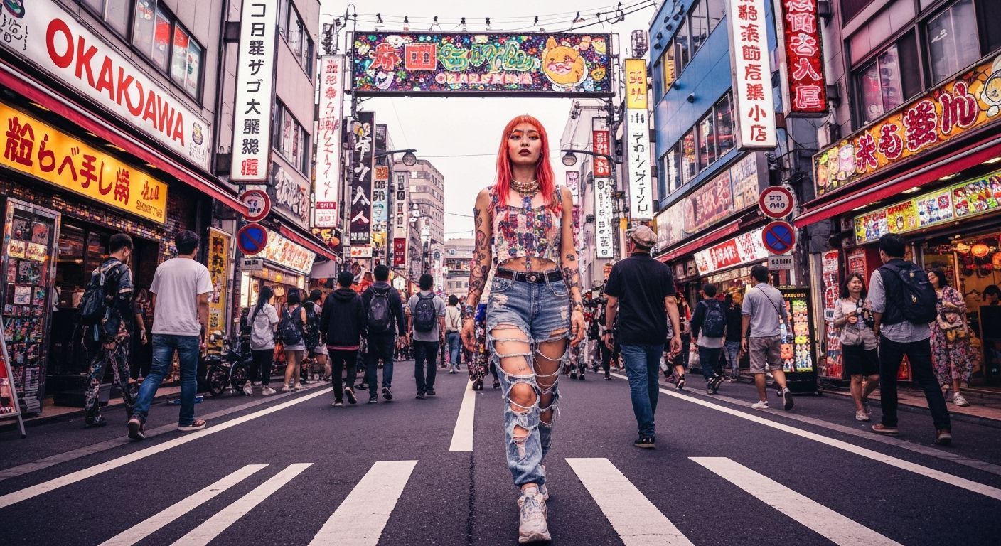 Gyaru Girl in Okinawa, Shibuya, and Harajuku Street Style