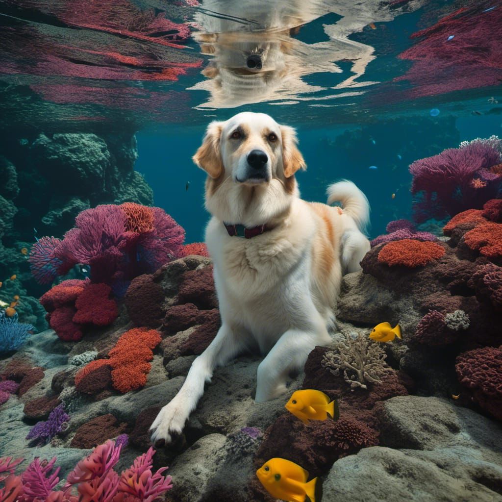 Dog Swimming in Great Barrier Reef