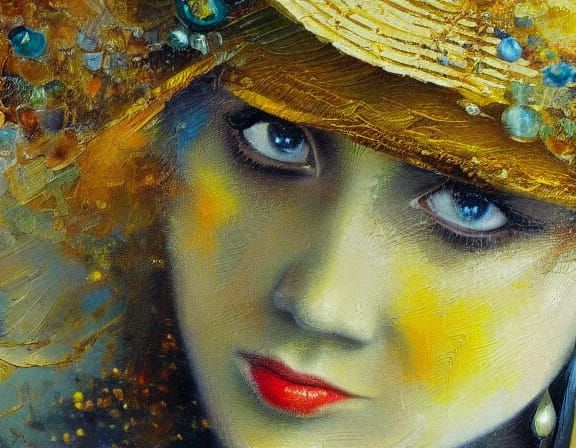 Woman with Hat and Gold Jewelry: Fine Art Portrait