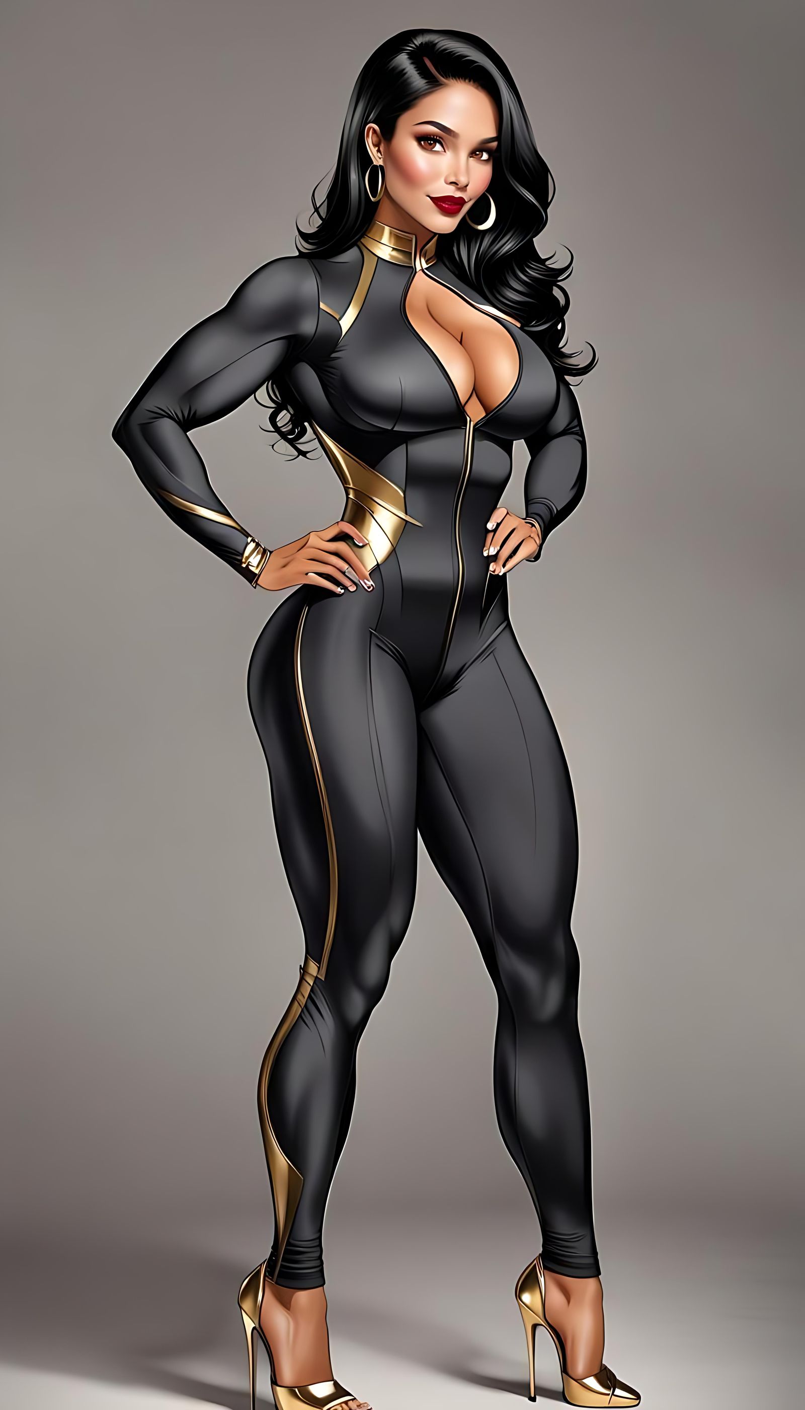 Curvaceous Latina in Spandex Bodysuit: Digital Matte Paintin...
