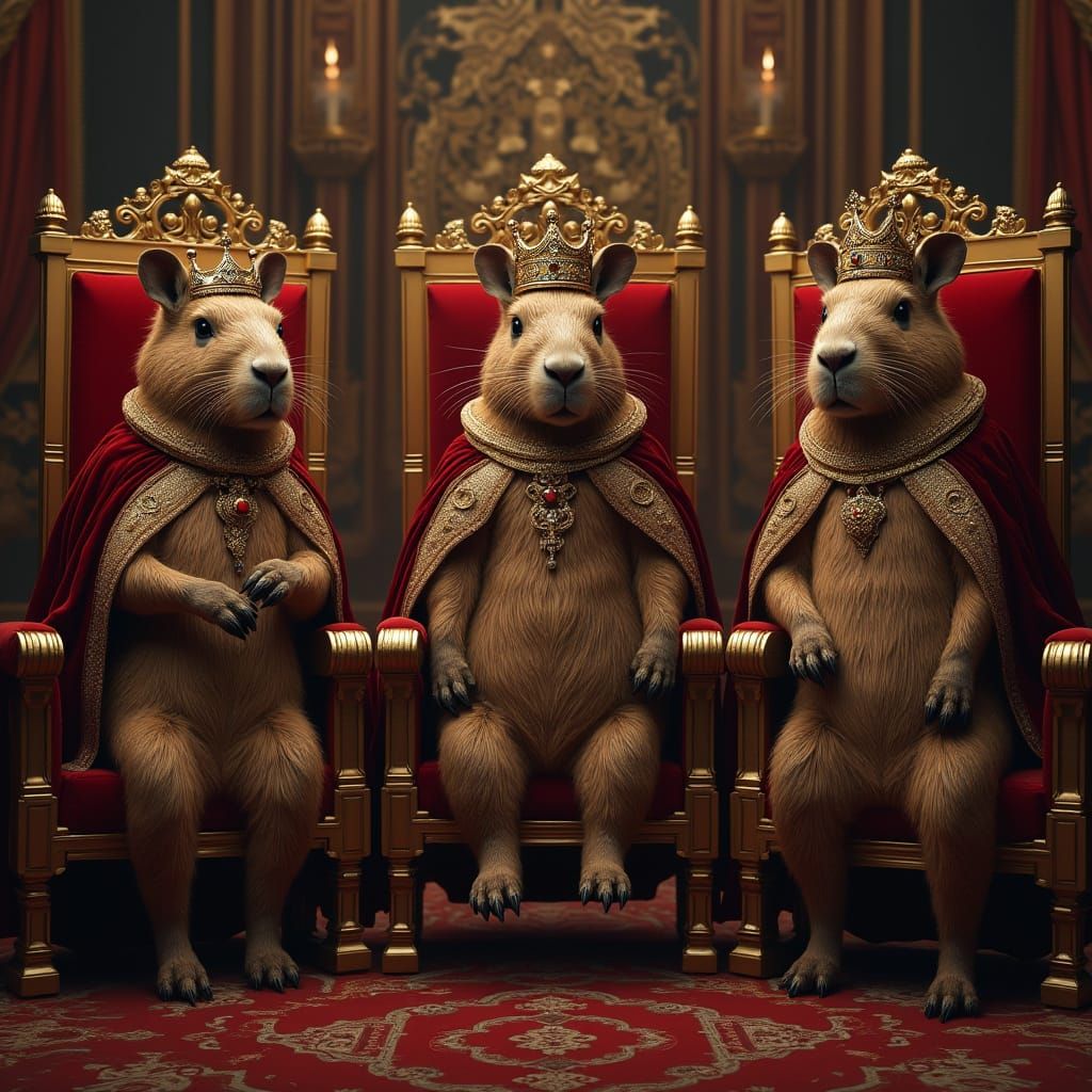Regal Capybaras on Thrones in Opulent Mansion