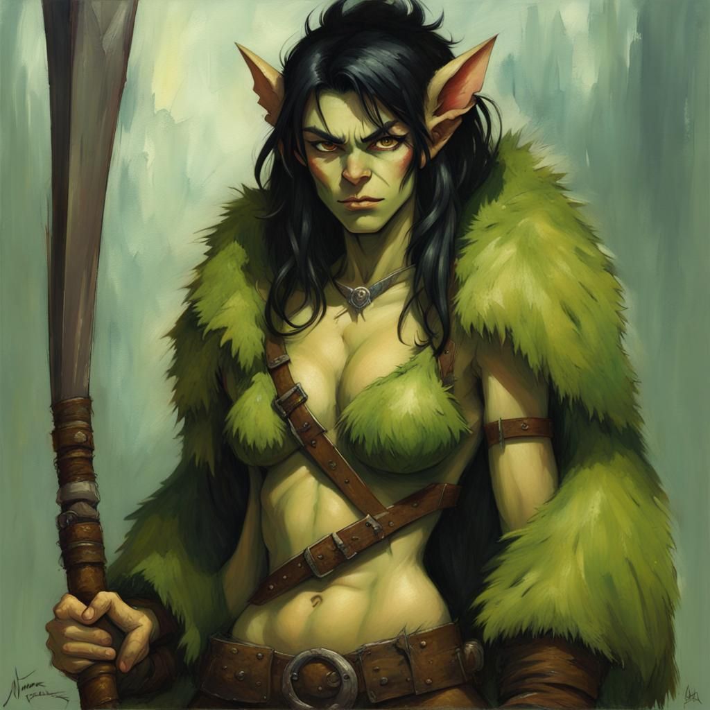 Cute Goblin Barbarian in Oil Painting Style