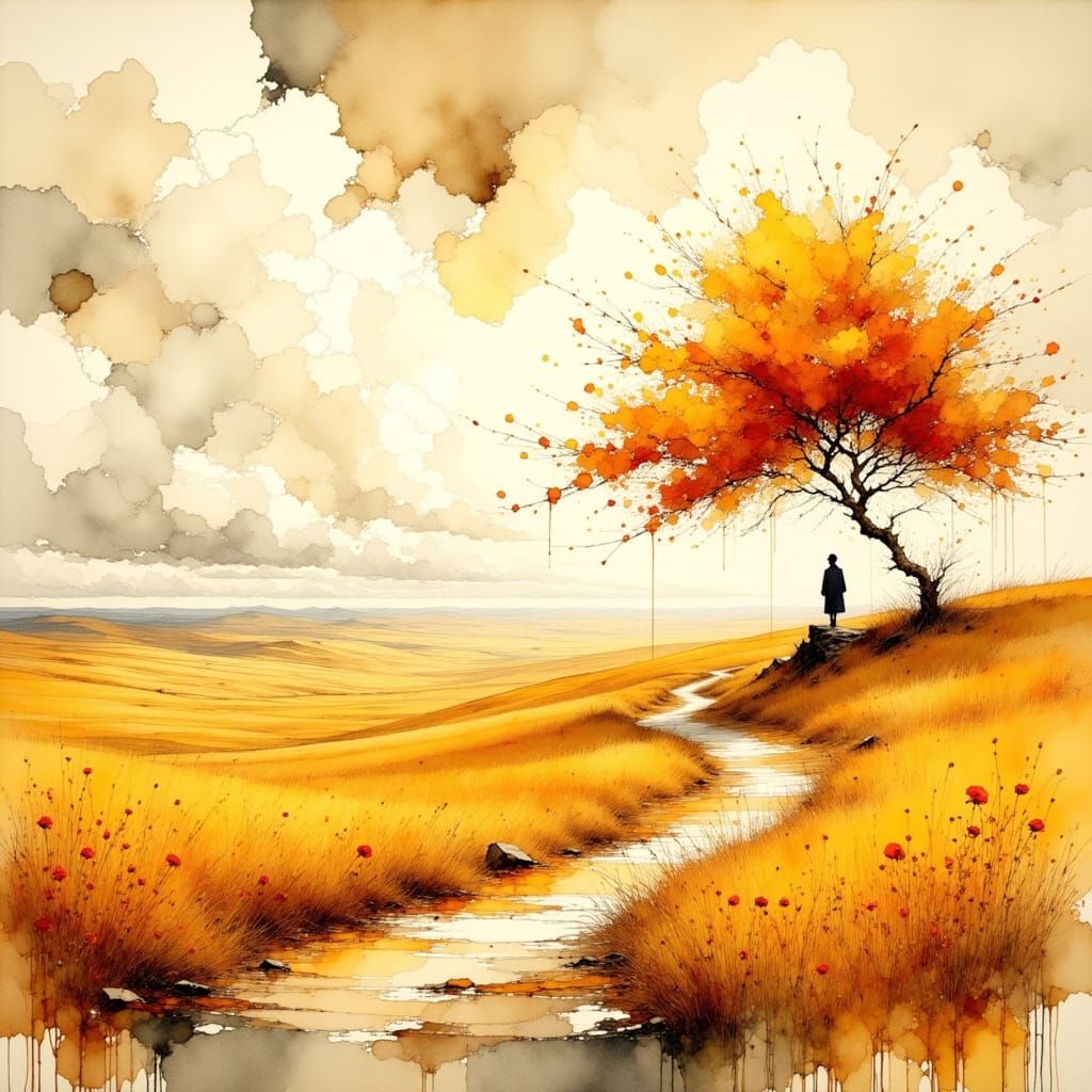 <lora:Akimora:1.0> <lora:Ink Poet:1.0> Golden and amber roll...