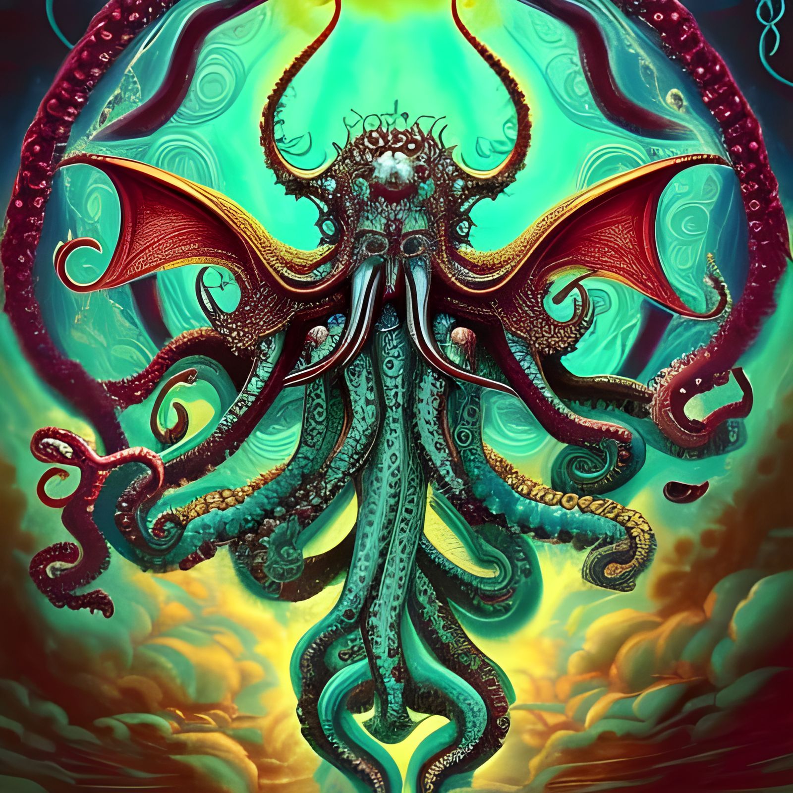 Cthulhu King on Throne in Victorian Ethereal Style
