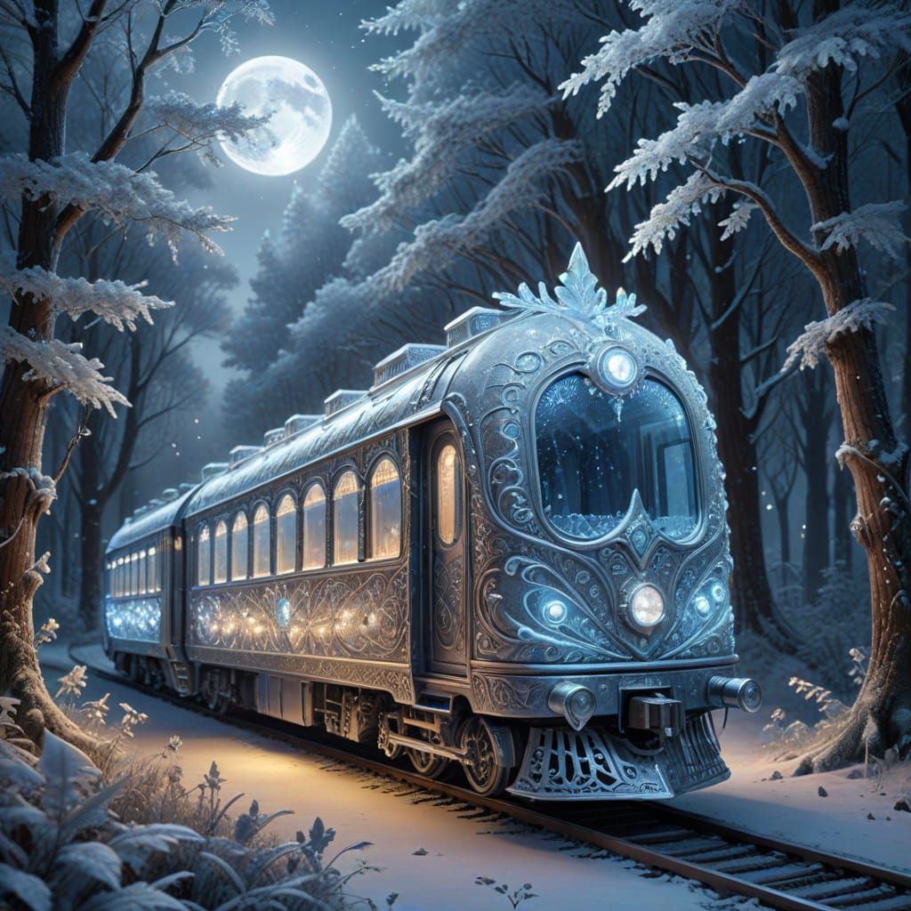 Magical Crystal Train in Winter Wonderland Forest
