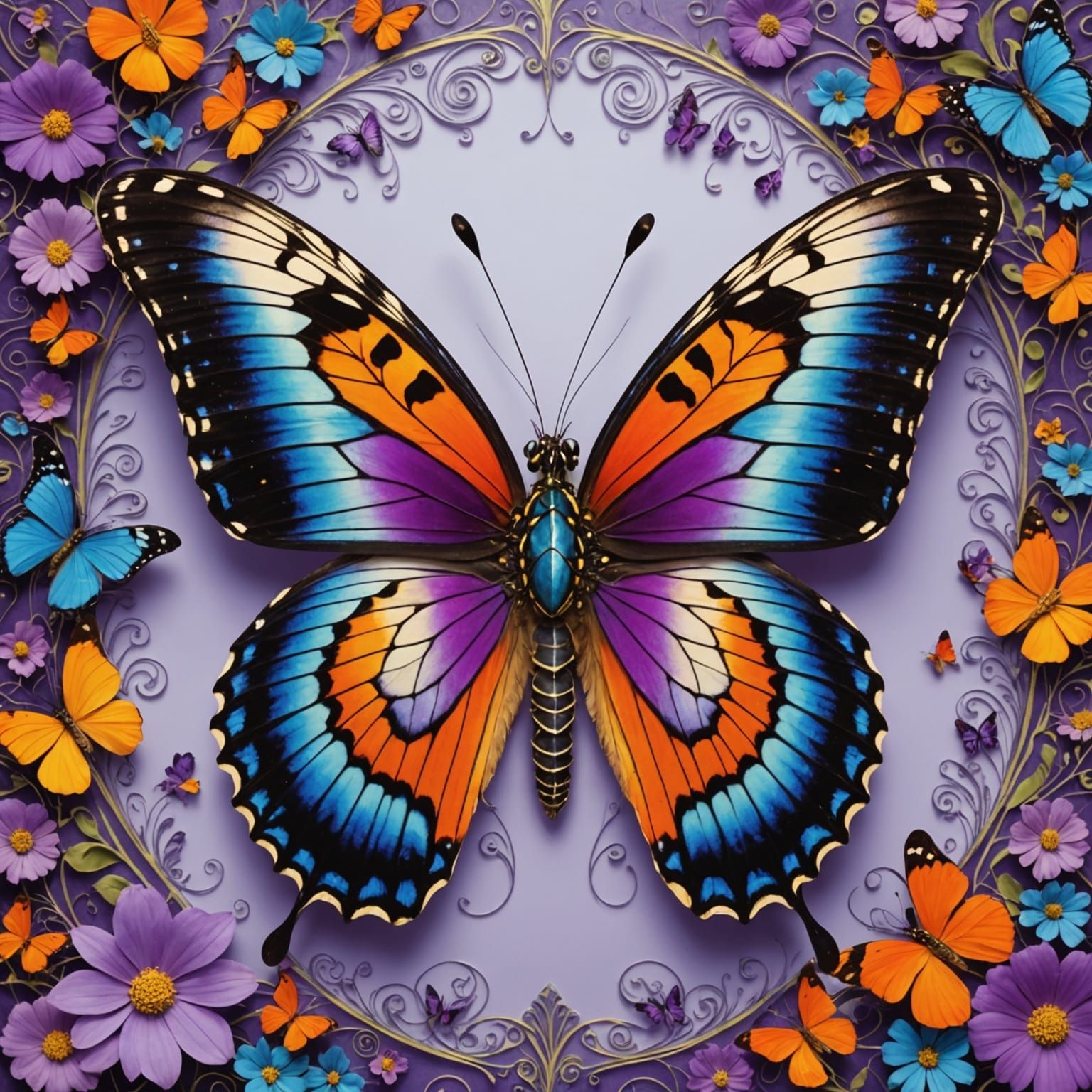 Exquisite Butterfly in Vibrant Geometrical Patterns