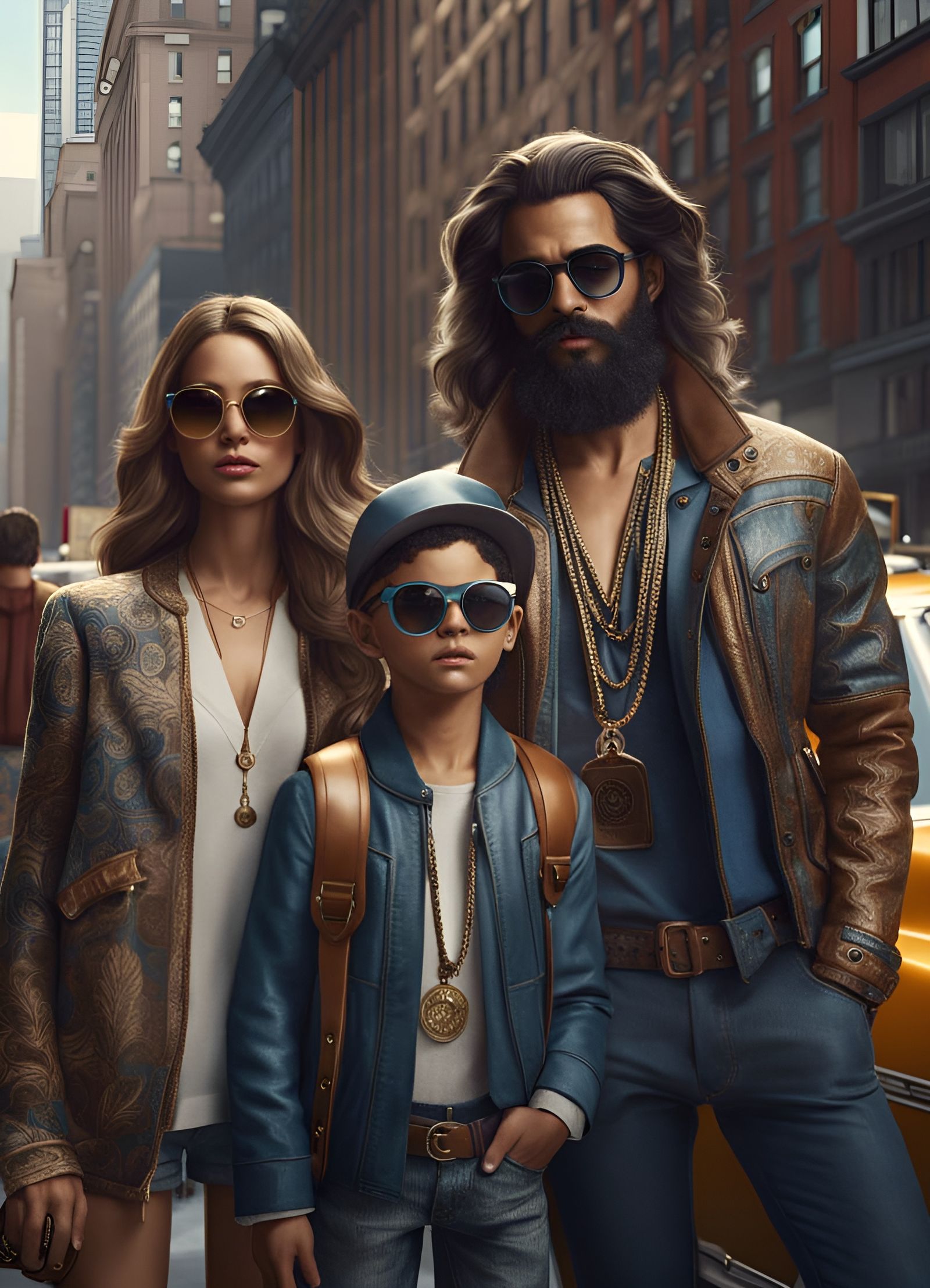Hipster Family Portrait in NYC, Digital Art