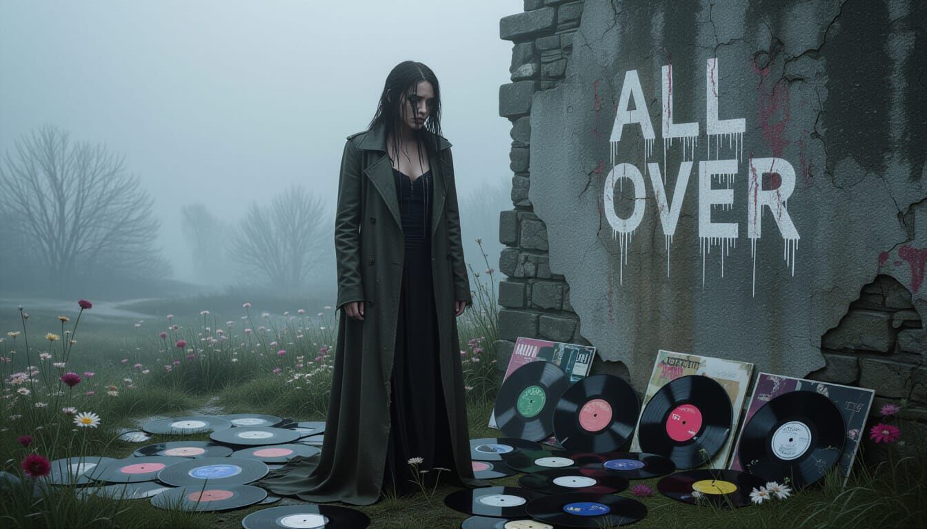 Melancholic Singer in Shattered Landscape