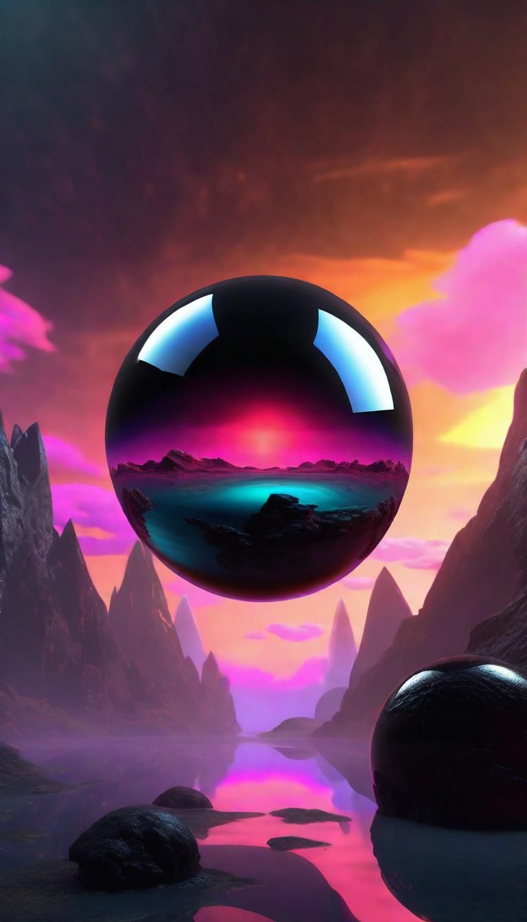 Mystical Obsidian Orb in Alien Landscape: CGI Art