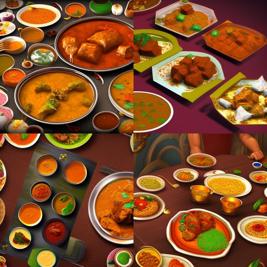Detailed Matte Painting of Indian Food