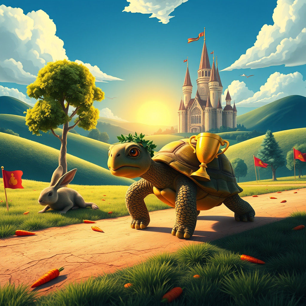 Tortoise Wins Race in Detailed Matte Painting