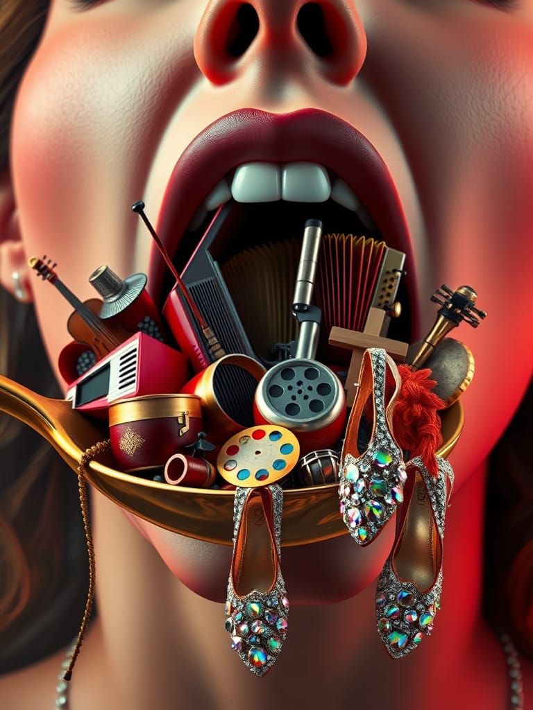 Hyper-Realistic Goddess Devours Musical Instruments in Vibra...