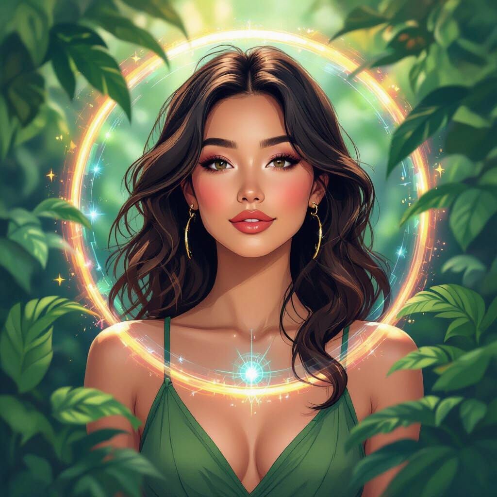 Vital Woman with Magnetic Aura in Lush Nature