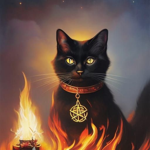 Wizard Cat Séance in Gothic Horror Style