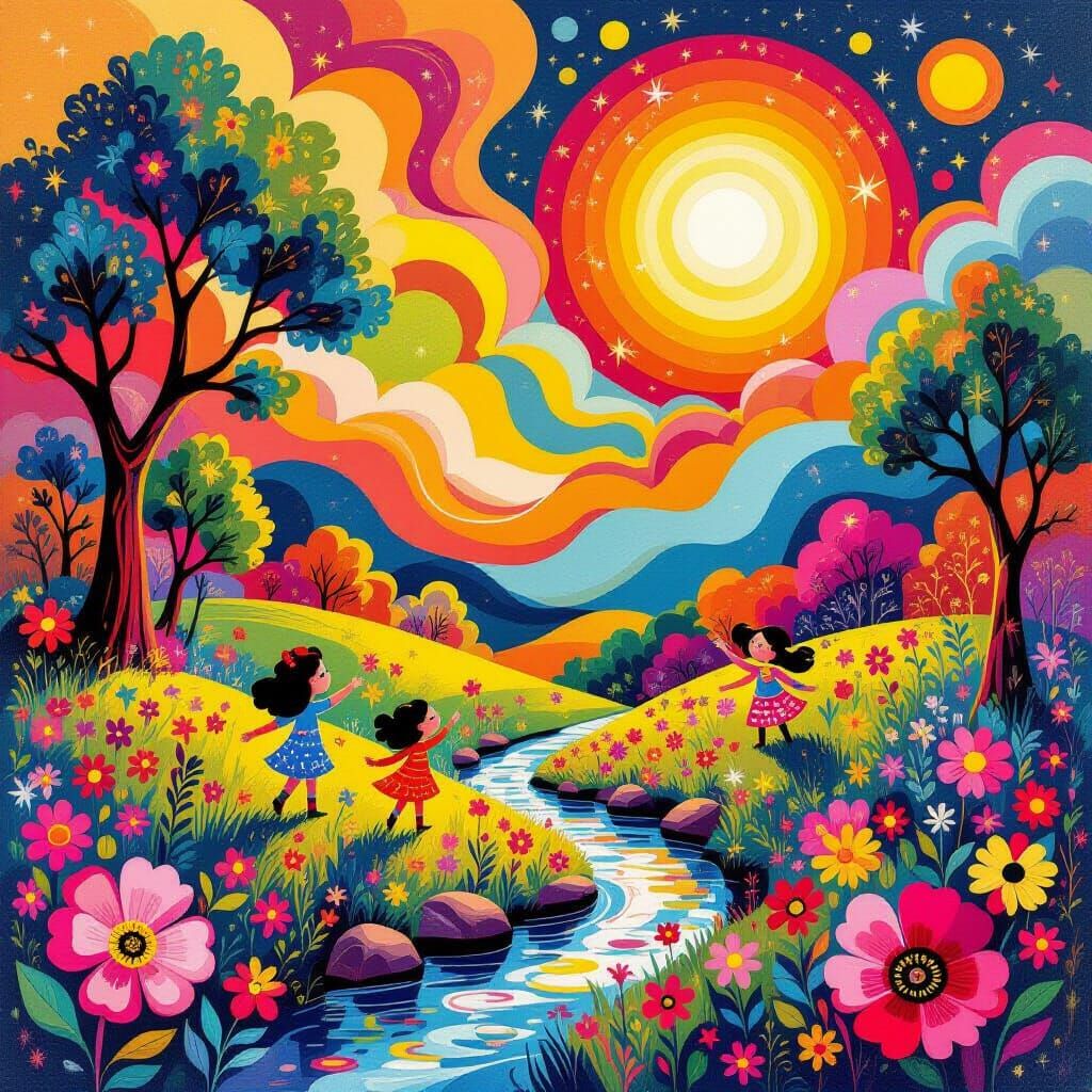 Vibrant Maximalist Illustration with Psychedelic Patterns