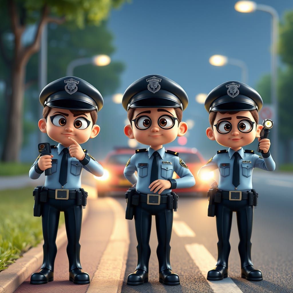 Police Officers Stopping Cars with Radar Guns in Cartoon Sty...