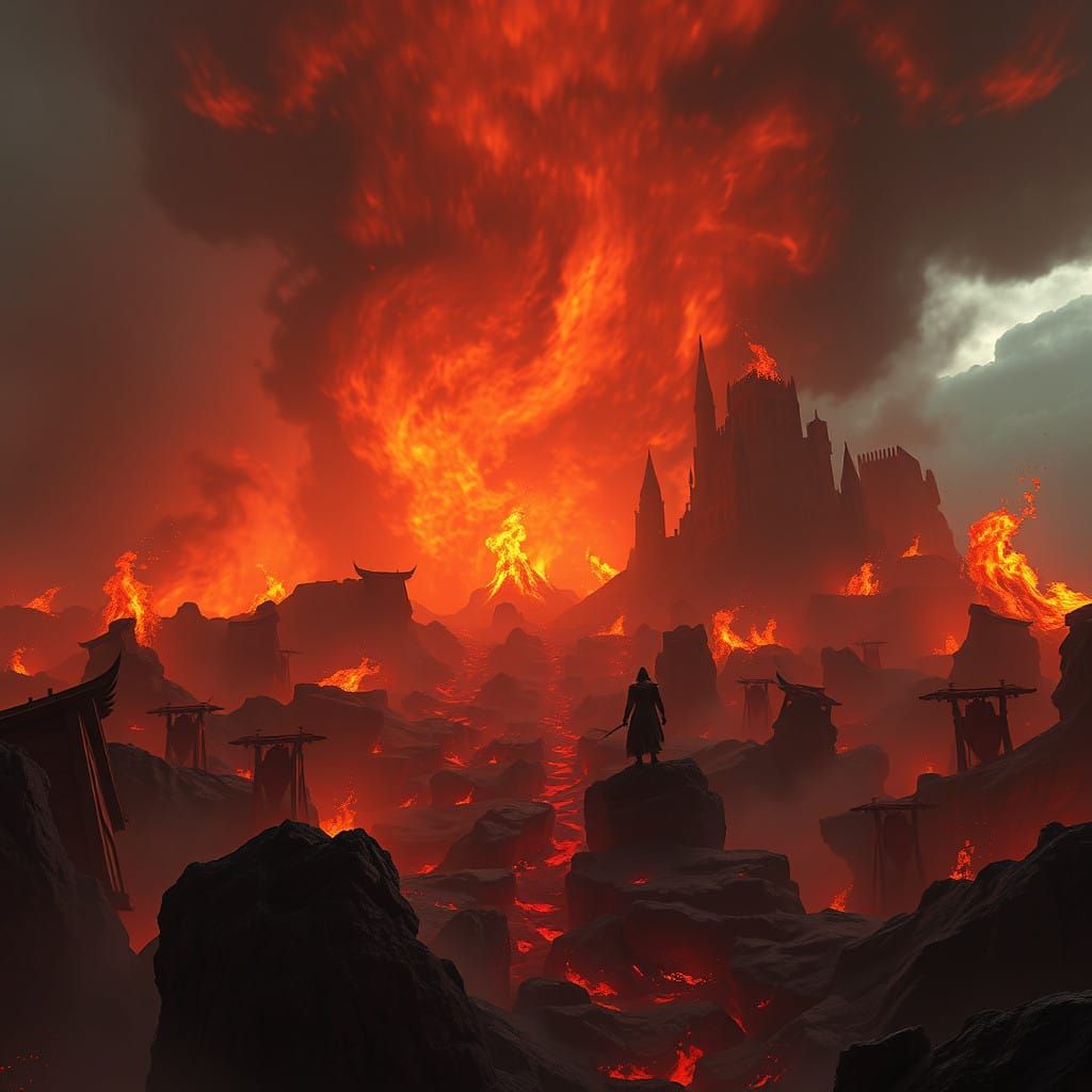 Gavin Newsom in Fiery Hellish Landscape